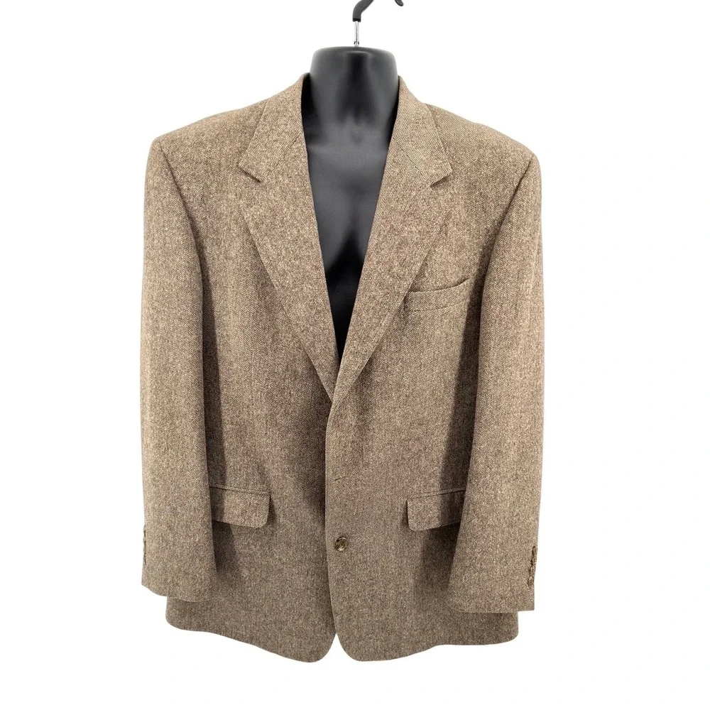 Carlo Valente‎ Blazer Mens XL Tan 100% Camel Hair Herringbone Sport Coat USA